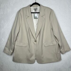 H&M Blazer NWT XXL Beige Oversized Single Button Recycled Polyester Blend Career